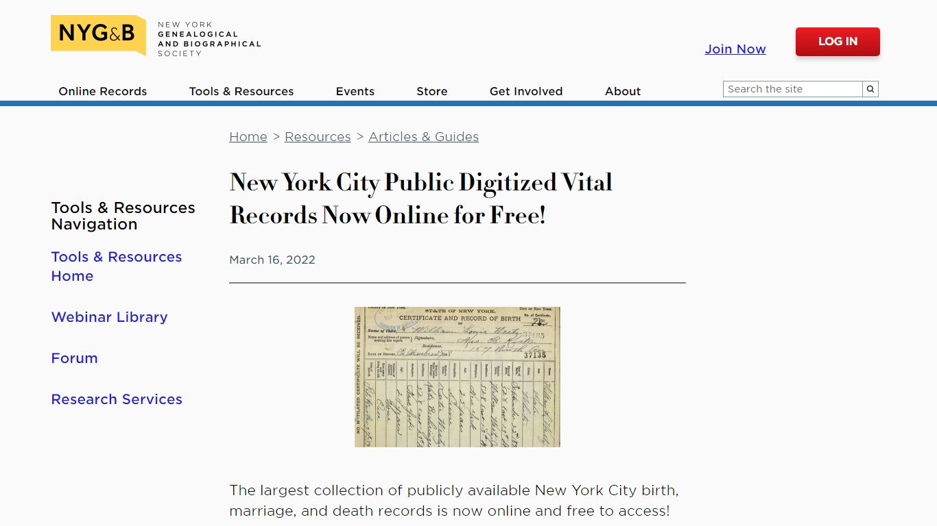 New York City Public Digitized Vital Records Now Online for Free!